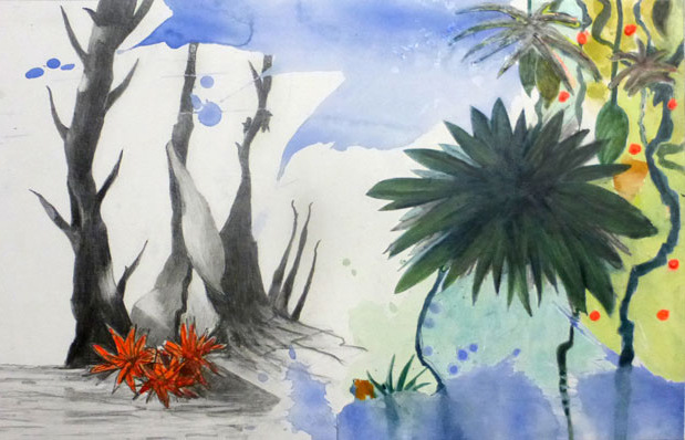 la Selva, wildernis, bomen, water, art, Ruseler